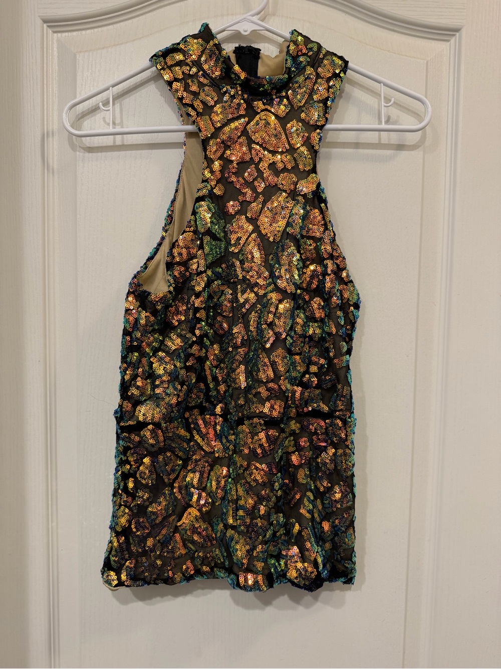 bebe Multicolor Sequin High-Neck Tank